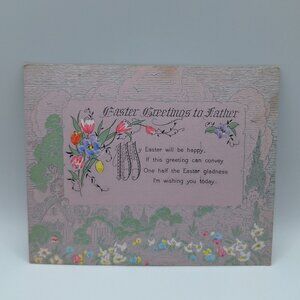 Vintage Rust Craft Easter Card For Father Floral Design Shiny Scrapbook Ephemera